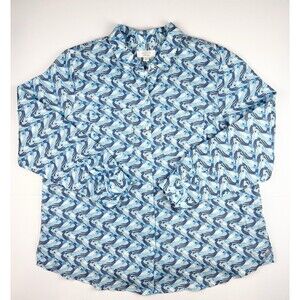 Charter Club Luxury 100% Linen Blue Abstract Button Down Shirt Long Sleeve XL